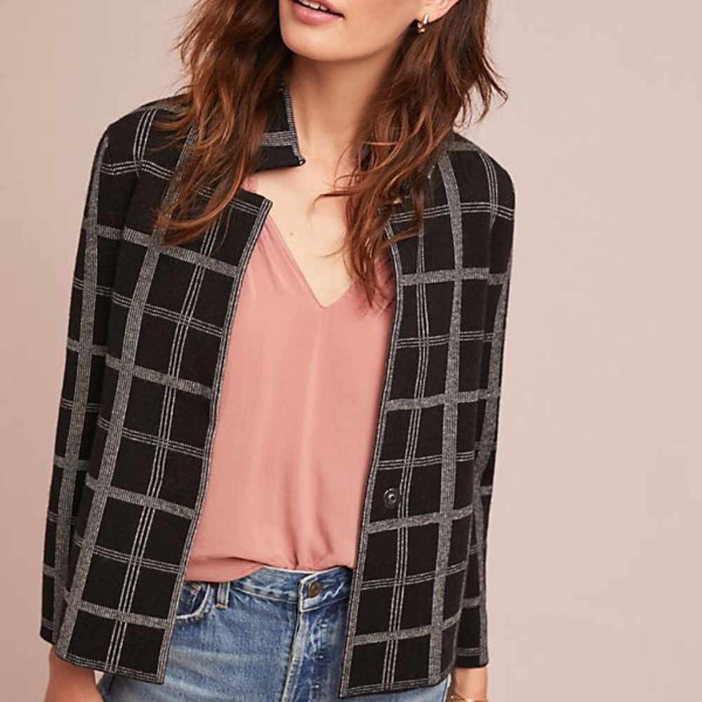 Anthropologie Windowpane Knit Blazer
